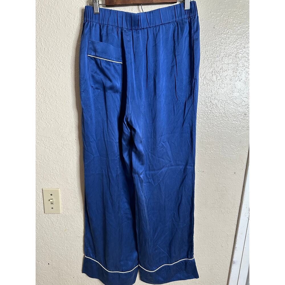 Naked Cashmere Florence Pajama Set 100% Silk Blue White Piping Womans M - Picture 10 of 12